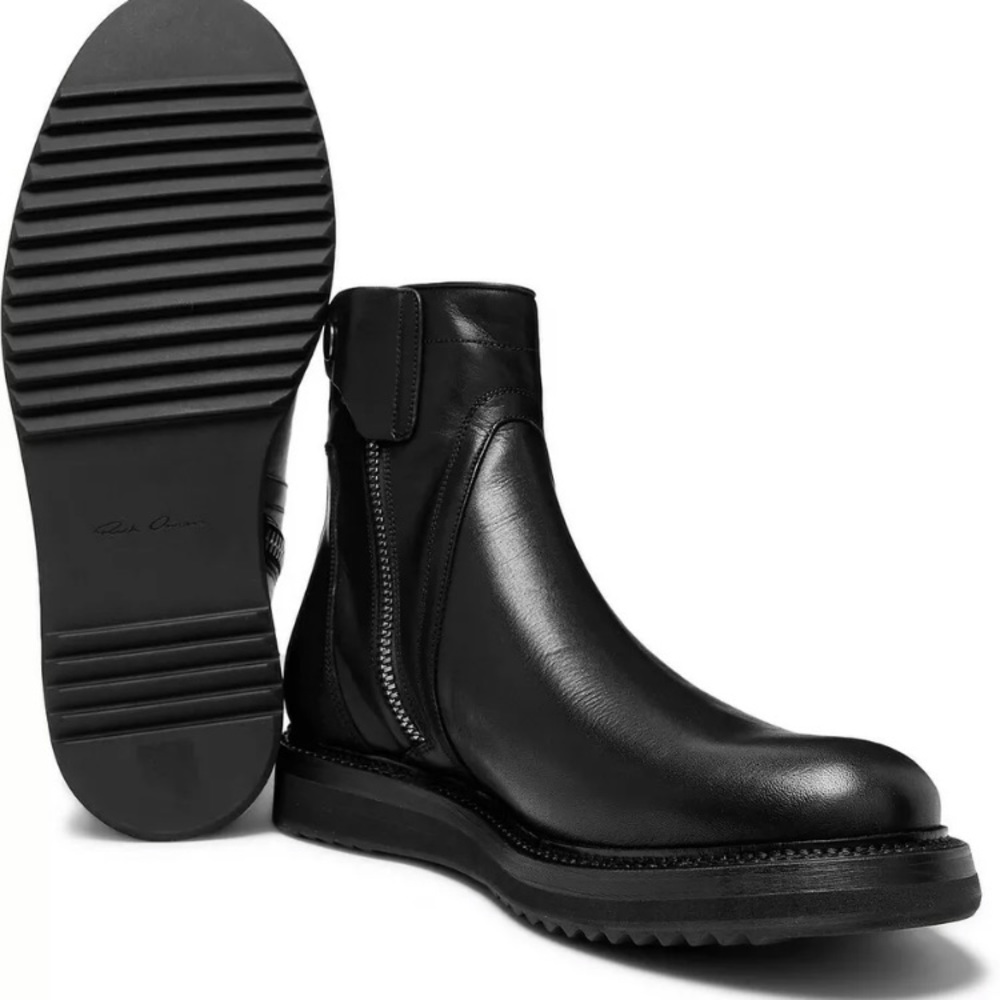 RICK OWENS CREEPER BLACK LEATHER BOOTS